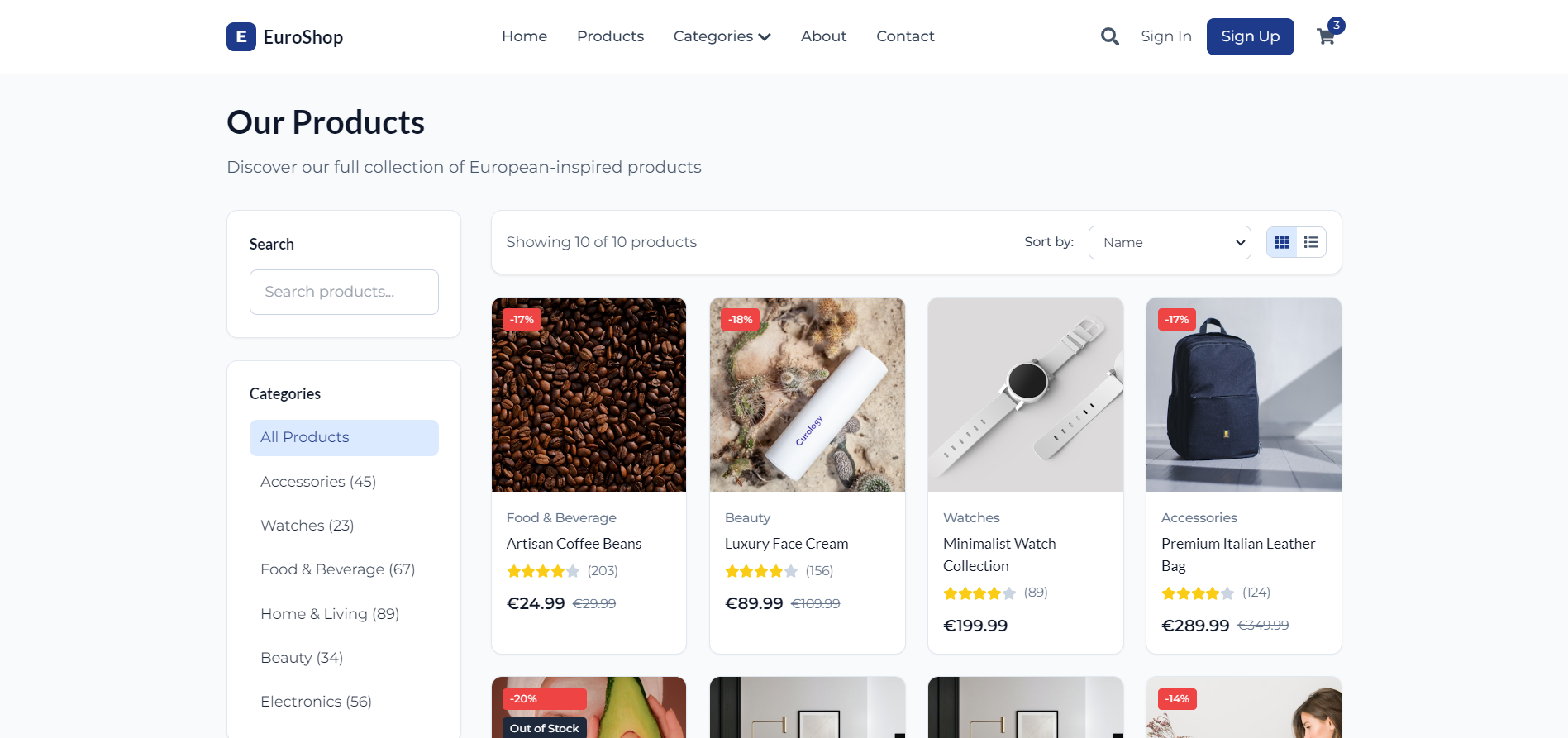 EUTheme - Mẫu đẹp cho thiết kế thương mại điện tử ảnh chụp màn hình