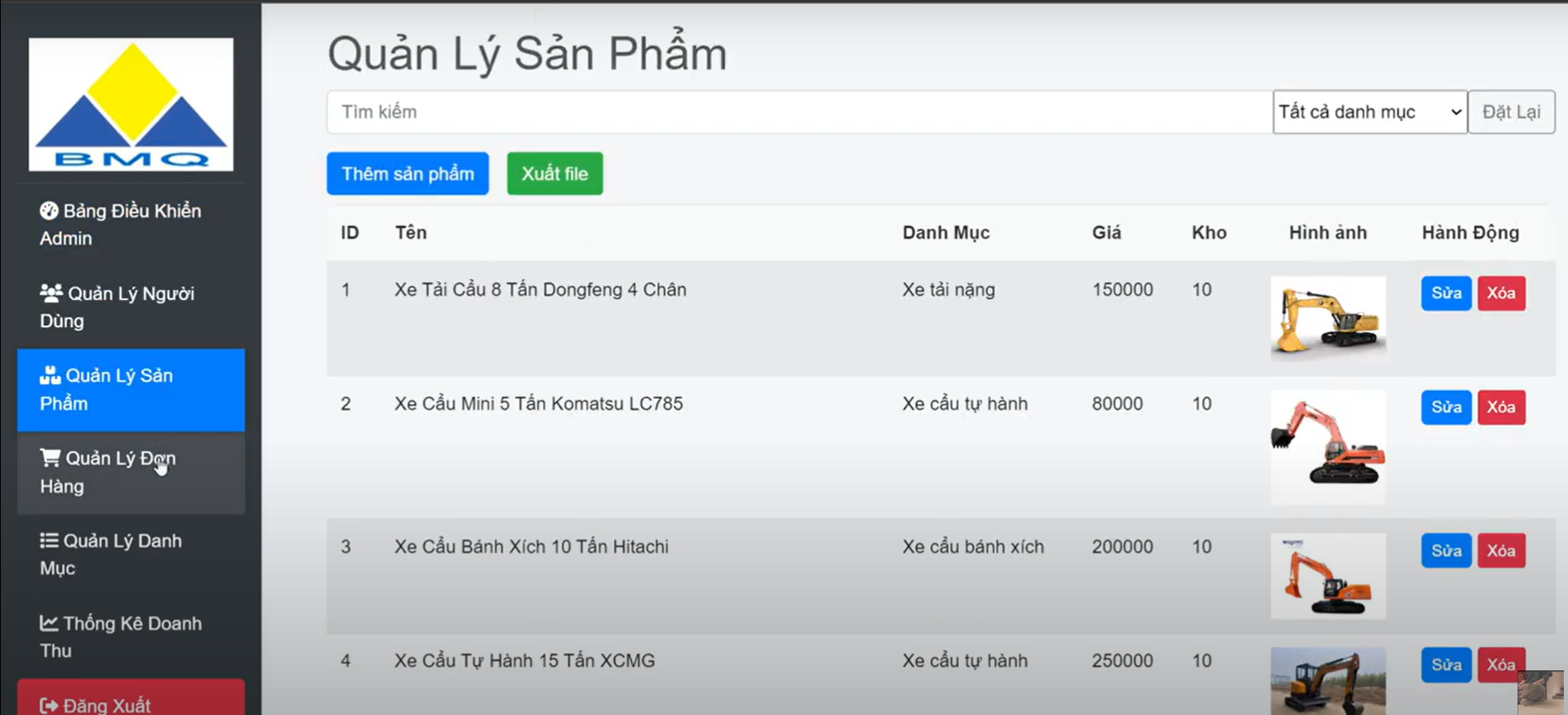Full Dự án Laravel cho lĩnh vực bán và cho thuê thiết bị công trình ảnh chụp màn hình