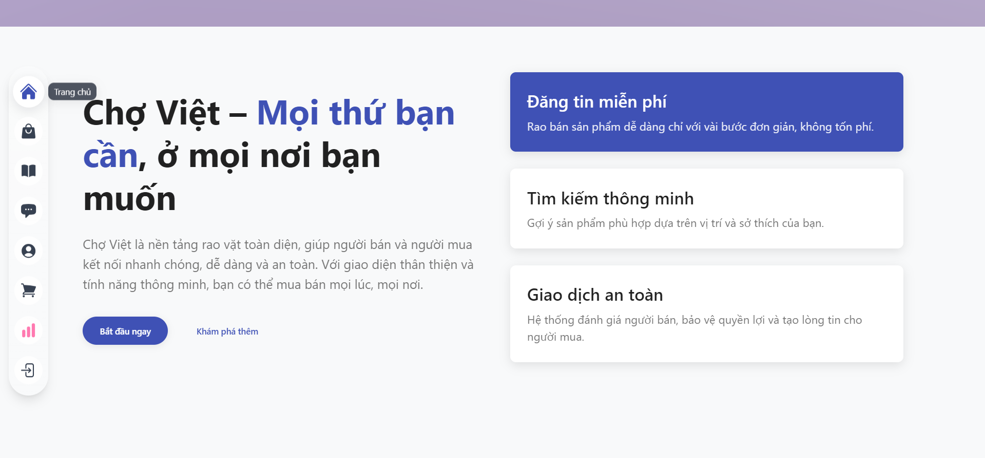 Dự án rao vặt Chợ Việt thế hệ mới ảnh chụp màn hình